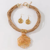 Beige Geometric Round Resin Gems Aluminum Wire Woven Jewelry
