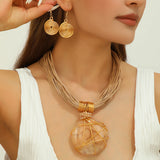 Beige Geometric Round Resin Gems Aluminum Wire Woven Jewelry