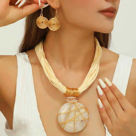 Geometric Round Resin Gems Aluminum Wire Woven Jewelry