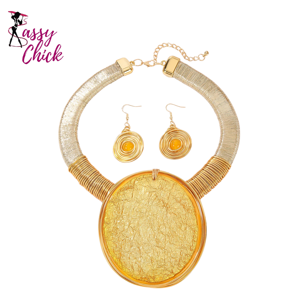 Geometric Round Resin Large Gems Aluminum Necklace Jewelry Set Sassy Chick Logo