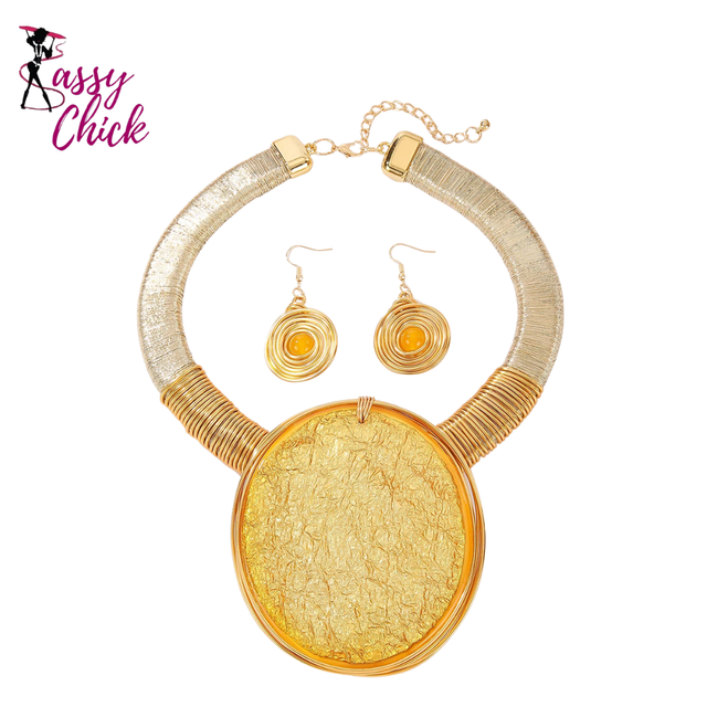 Geometric Round Resin Large Gems Aluminum Necklace Jewelry Set Sassy Chick Logo