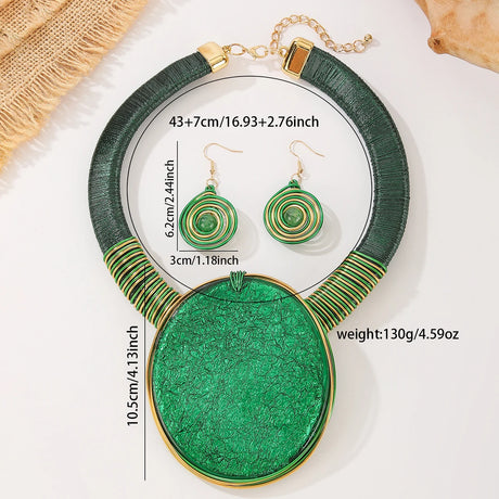 Size of Geometric Round Resin Large Gems Aluminum Necklace Jewelry Set
