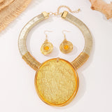 Gold Geometric Round Resin Large Gems Aluminum Necklace Jewelry Set
