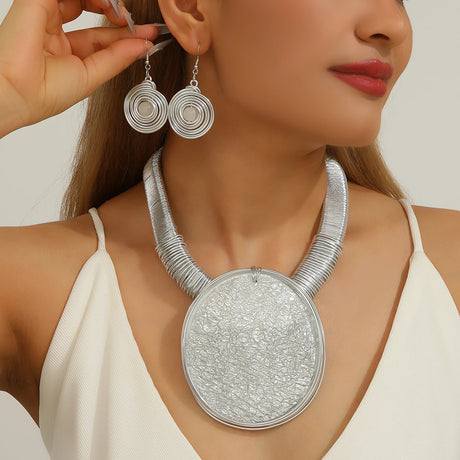White Geometric Round Resin Large Gems Aluminum Necklace Jewelry Set