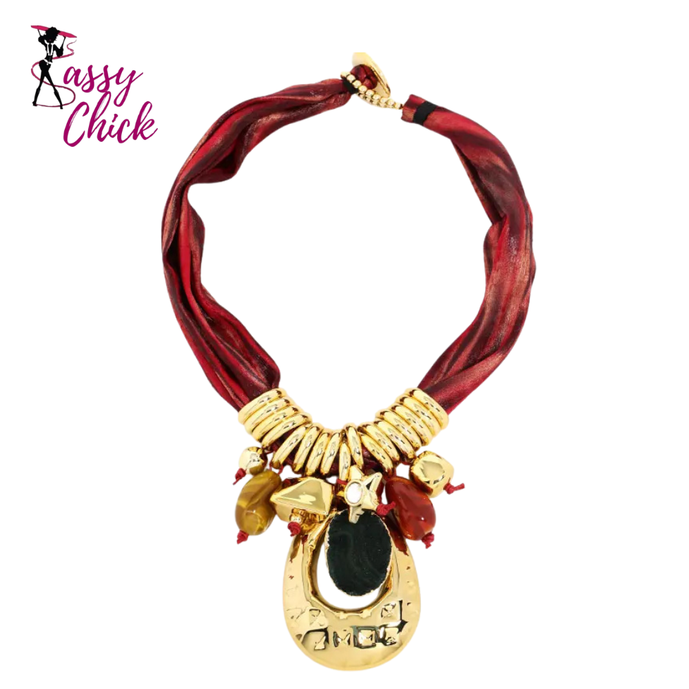 Geometric Statement Bohemian Style Ribbon Necklace Sassy Chick Logo