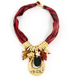 Red Geometric Statement Bohemian Style Ribbon Necklace