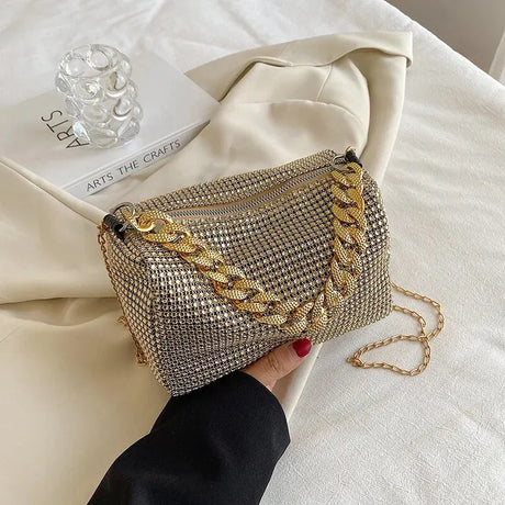 gold silver glitter bucket bag