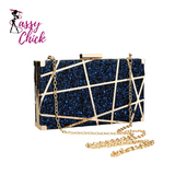 metallic gold blue geometric handbag