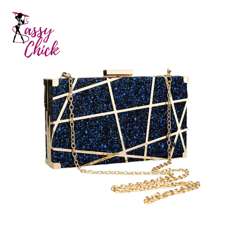 metallic gold blue geometric handbag