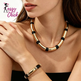 Gold Bamboo Layered Collar Minimalist Statement Jewelry Set Sassy Chick Logo