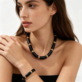 Black Gold Bamboo Layered Collar Minimalist Statement Jewelry Set