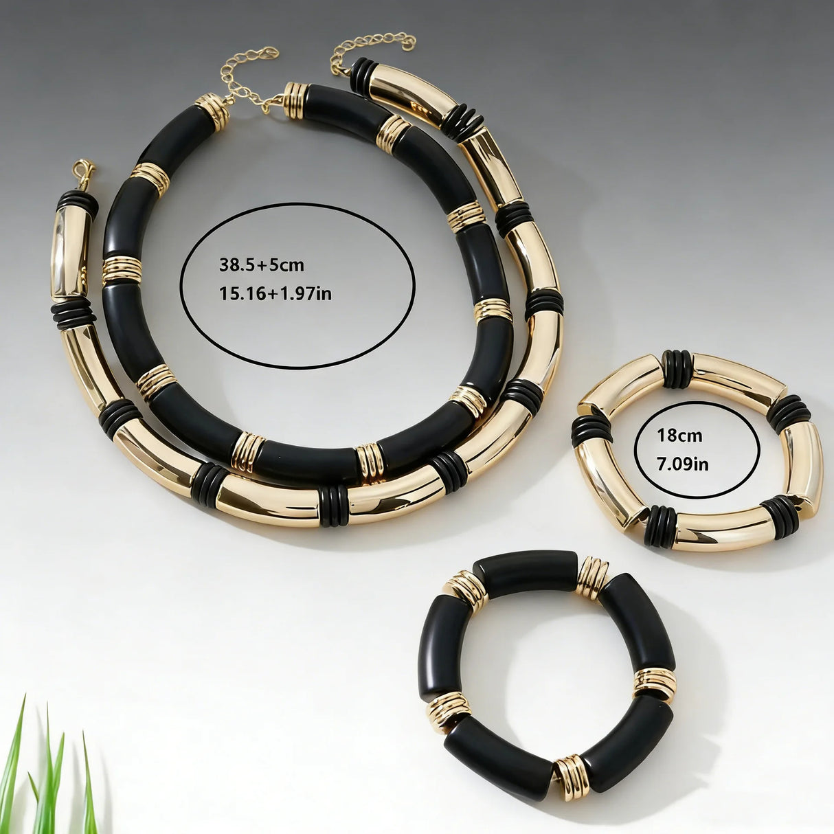 Size of Gold Bamboo Layered Collar Minimalist Statement Jewelry Set