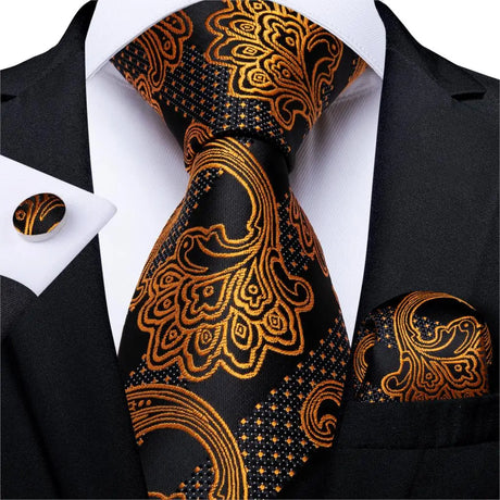 black gold floral pattent tie set