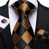 gold black square pattern tie set