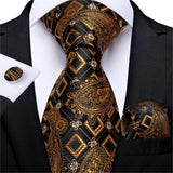 gold black floral pattern tie set