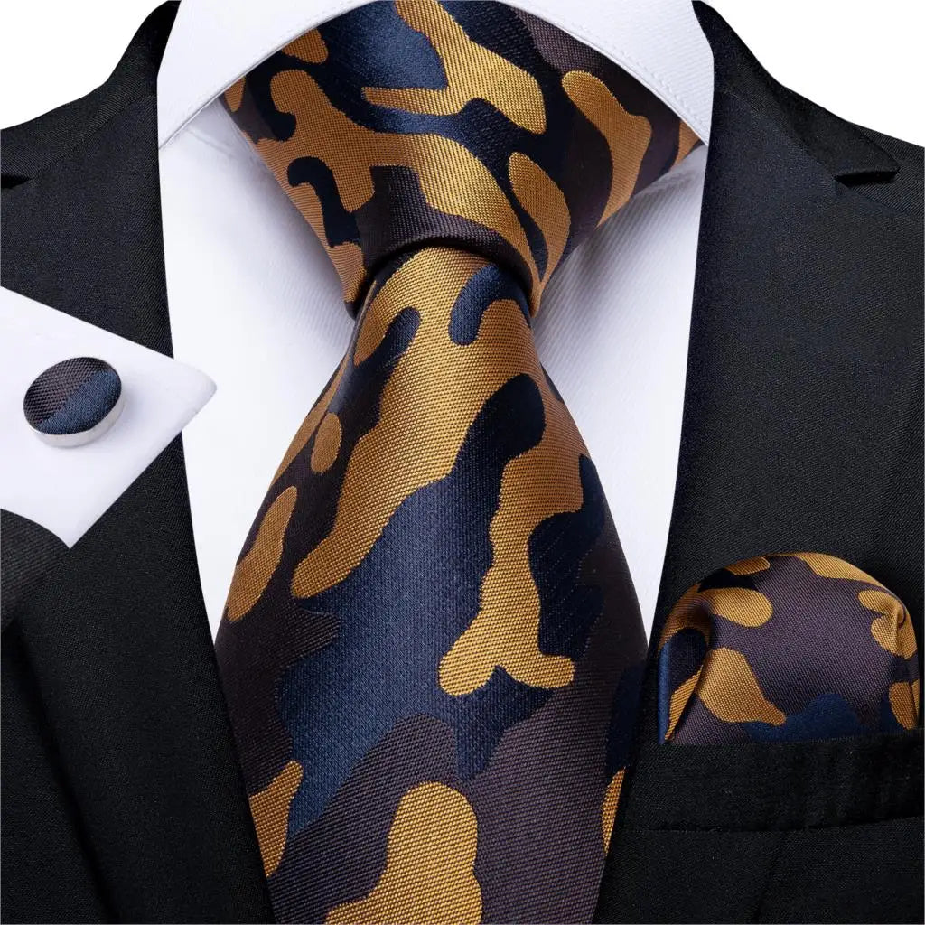 gold blue black geometric pattern tie set