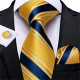 blue gold line pattern necktie set