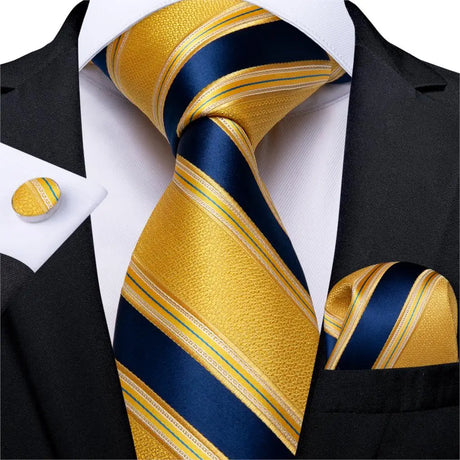 blue gold line pattern necktie set