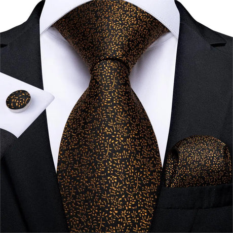 black gold floral pattern necktie set