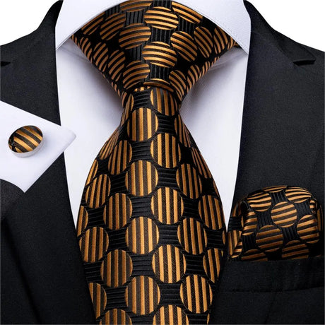 black gold circle pattern necktie set