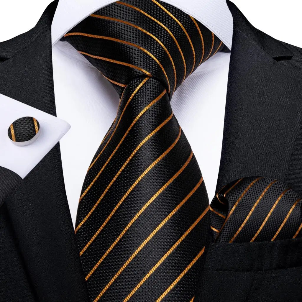 black gold line pattern necktie set