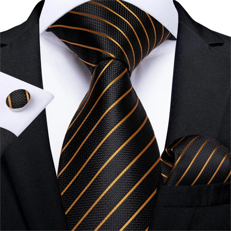 black gold line pattern necktie set