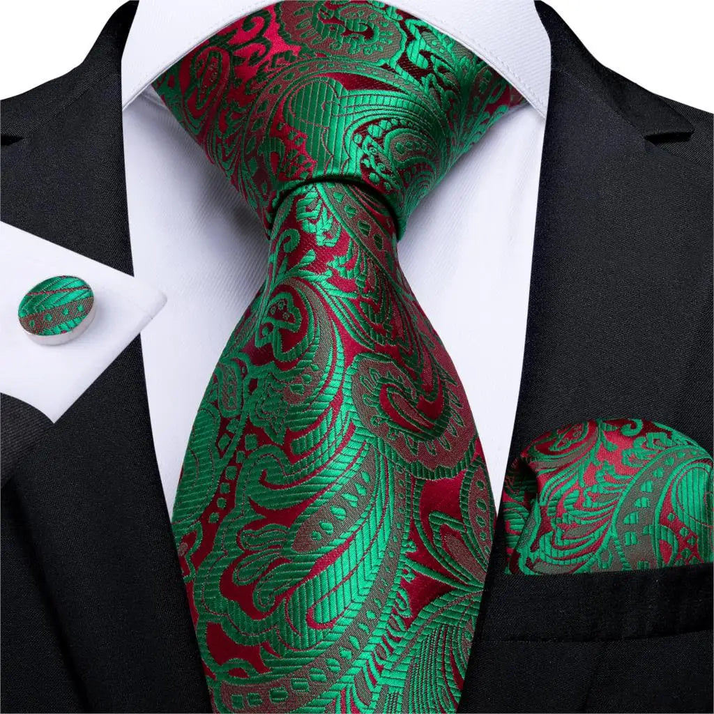 red green floral pattern tie set