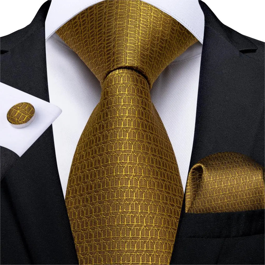 gold geometric pattern tie set