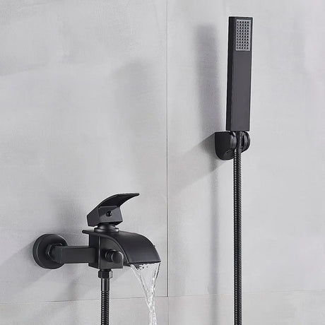 Wall-mounted waterfall bathtub faucet with chrome shower set