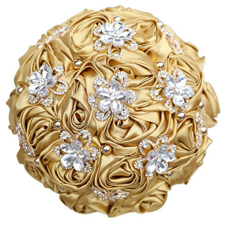 Gold Bridal Satin Rose Artificial Flowers Wedding Bouquet