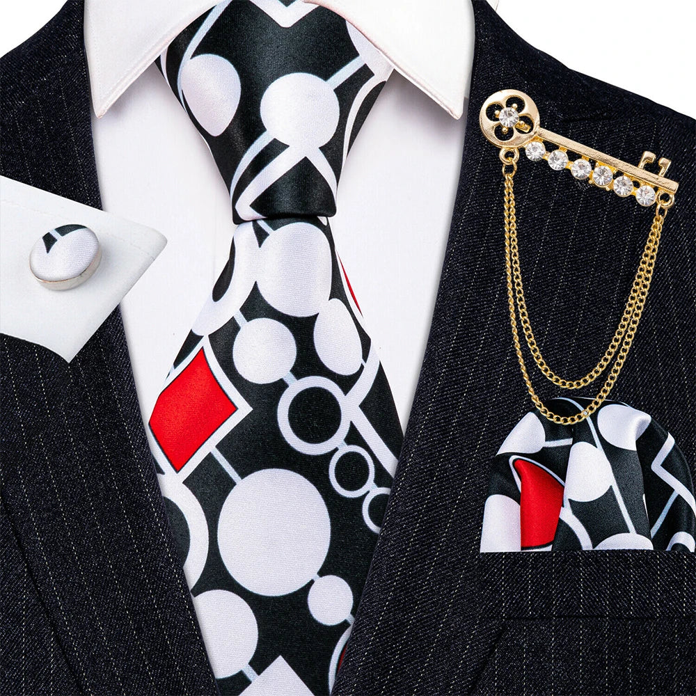 Gold Brooches Silk Handkerchief Striped Men Tie Set