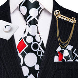 Gold Brooches Silk Handkerchief Striped Men Tie Set