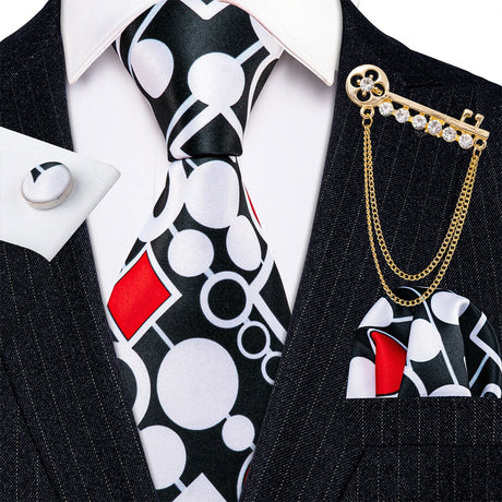 Gold Brooches Silk Handkerchief Striped Men Tie Set