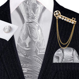 Gold Brooches Silk Handkerchief Striped Men Tie Set