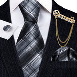 Gold Brooches Silk Handkerchief Striped Men Tie Set