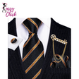 Gold Brooches Silk Handkerchief Striped Men Tie Set Sassy Chick Logo