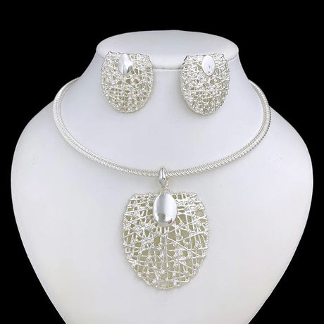 Silver Color Unique Choker Pendant Earrings Jewelry Set