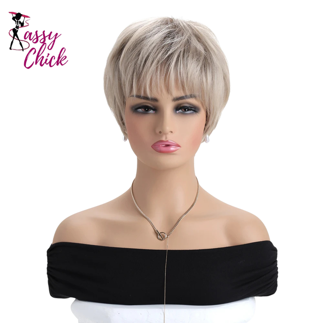 Gold Natural For Women Short Curly Synthetic Wigs Sassy Chick Logo