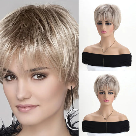 Gold Natural For Women Short Curly Synthetic Wigs