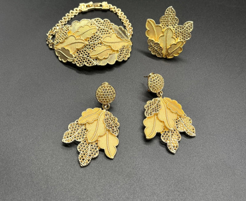 Gold Plated Leaf Shaped Jewelry Set
