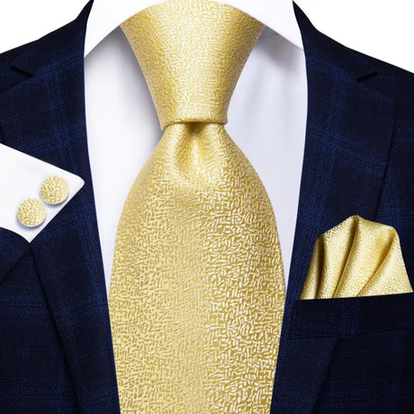 Gold Solid Silk Hanky Cufflink Men Necktie