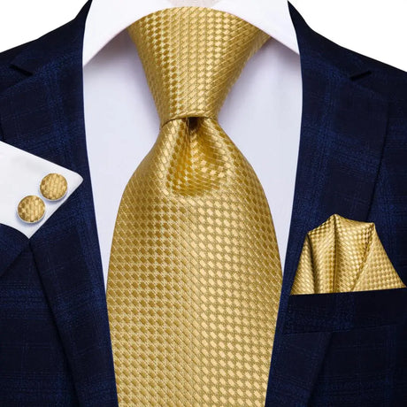 Gold Solid Silk Hanky Cufflink Men Necktie