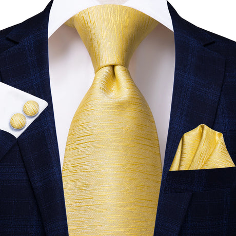 Gold Solid Silk Hanky Cufflink Men Necktie
