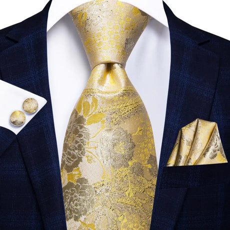 Gold Solid Silk Hanky Cufflink Men Necktie