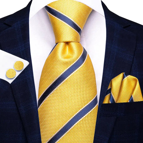 Gold Solid Silk Hanky Cufflink Men Necktie
