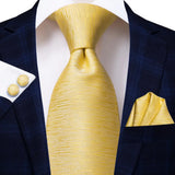 Gold Solid Silk Hanky Cufflink Men Necktie