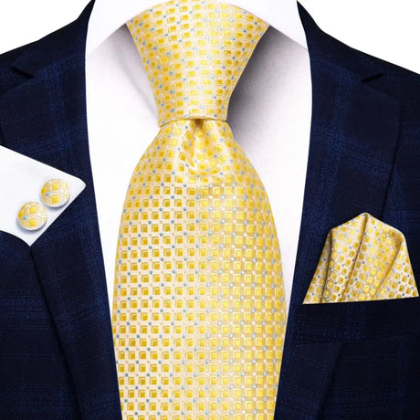 Gold Solid Silk Hanky Cufflink Men Necktie