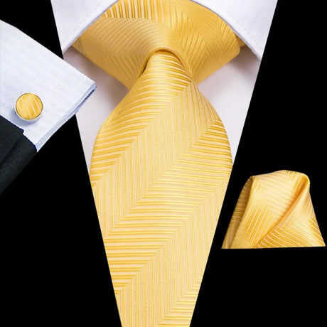 Gold Solid Silk Hanky Cufflink Men Necktie
