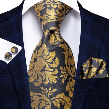 Gold Solid Silk Hanky Cufflink Men Necktie