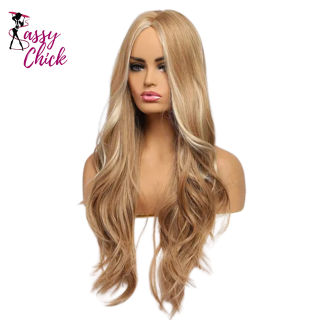 Golden Highlight Long Wavy Synthetic Wigs Sassy Chick Logo